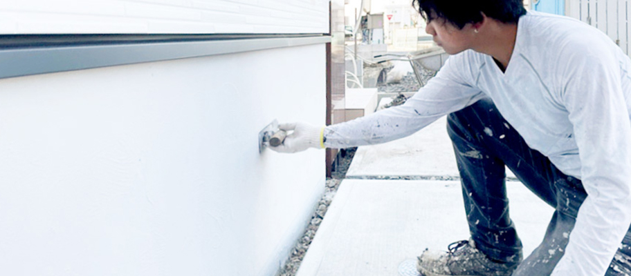 BASE EX工法による基礎巾木左官塗装の施工写真